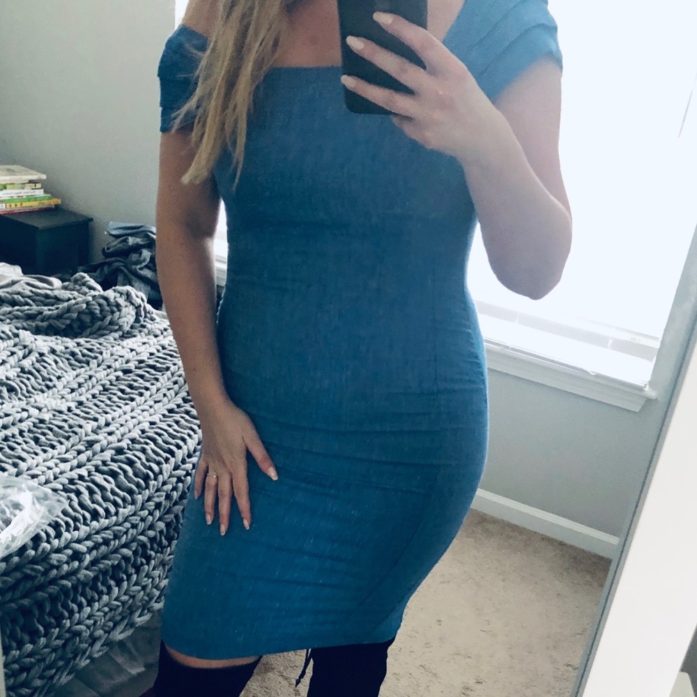 Asos denim blue midi dress 6 seamed sweetheart